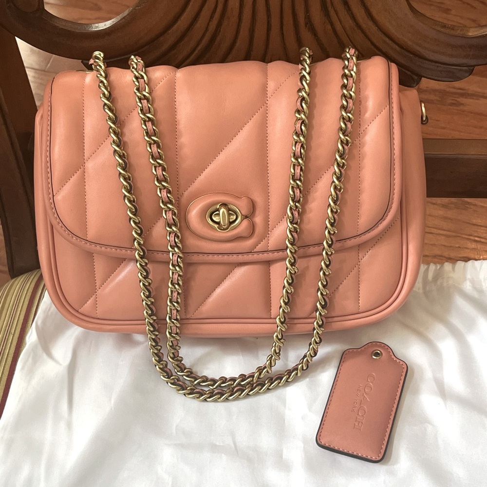 Coach Quilted Pillow Madsion Shoulder Bag Light Coral